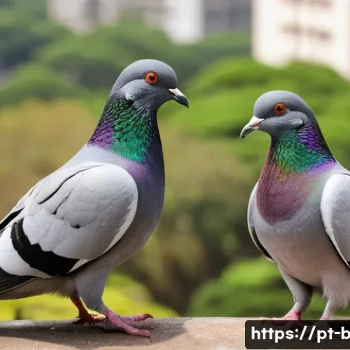 Home 32 비둘기의 번식 주기 - A detailed close-up scene of a pair of pigeons during the courtship ritual in an urban Brazilian env...