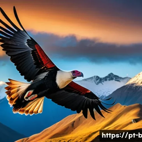 Home 31 조류와 관련된 전통 설화 - A majestic Andean condor soaring high above the rugged mountain peaks at sunrise, its expansive wing...